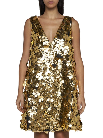 Shop Stine Goya Dresses In Golden Metallic 3d Flowers