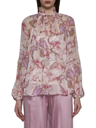 Shop Zimmermann Shirts In Coral Hibiscus