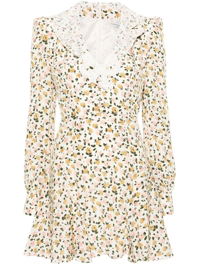 Shop Alessandra Rich Flower Print Silk Short Dress In Pink