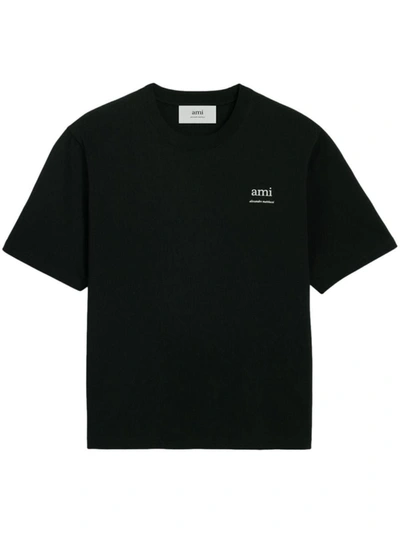 Shop Ami Alexandre Mattiussi Ami Paris Logo Organic Cotton T-shirt In Black