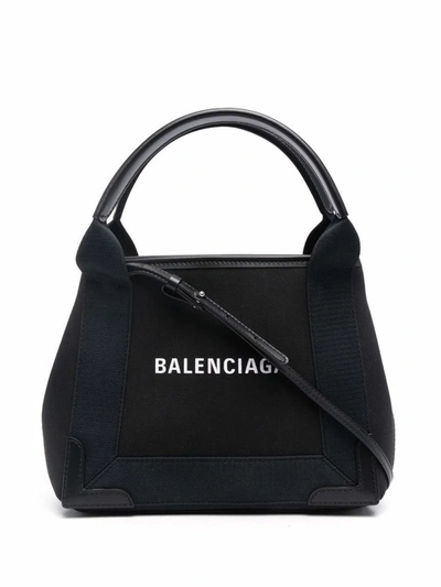 Shop Balenciaga Navy Cabas Xs Tote Bag In Black