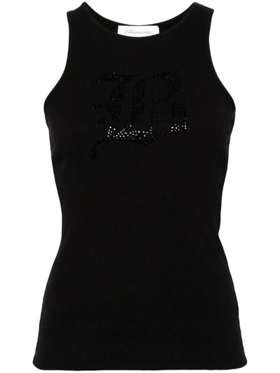 Shop Blumarine Logo Ribbed Cotton Tank Top In Black