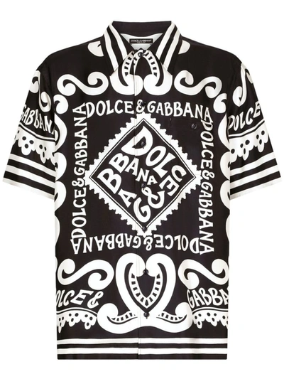 Shop Dolce & Gabbana Marina Print Silk Shirt In Blue
