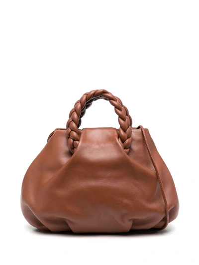 Shop Hereu Bombon Plaited-handle Leather Handbag In Leather Brown
