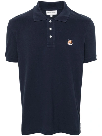 Shop Maison Kitsuné Fox Head Cotton Polo Shirt In Blue