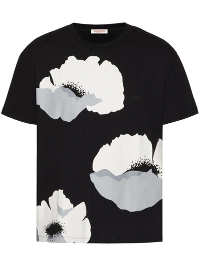 Shop Valentino Flower Portrait Cotton T-shirt In Black