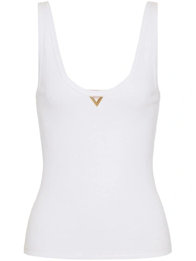 Shop Valentino Ribbed Cotton Top In White