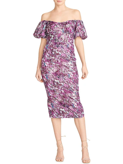 Shop ml Monique Lhuillier Womens Metallic Off-the-shoulder Cocktail And Party Dress In Purple