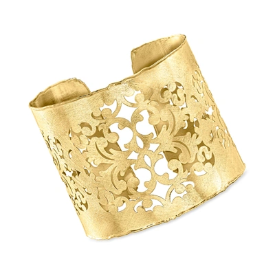 Shop Ross-simons Italian 18kt Gold Over Sterling Floral Cuff Bracelet