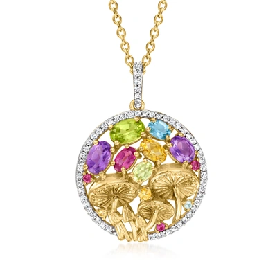 Shop Ross-simons Multi-gemstone Mushroom Pendant Necklace In 18kt Gold Over Sterling In Purple