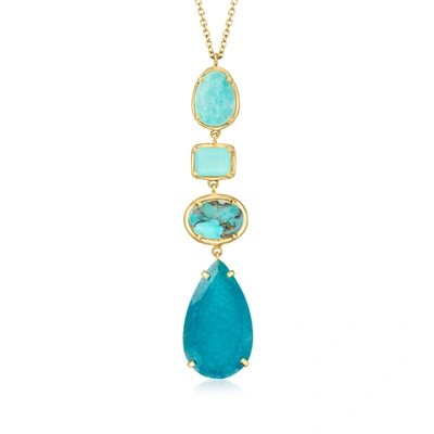 Shop Ross-simons Multi-gemstone Drop Necklace In 18kt Gold Over Sterling In Blue