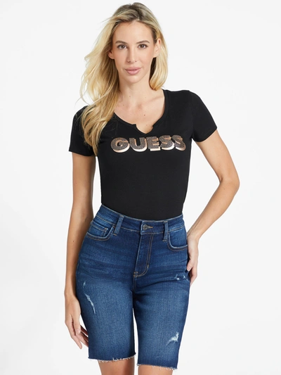 Shop Guess Factory Eco Nisey Logo Tee In Black