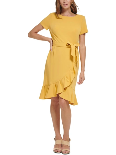 Shop Calvin Klein Womens Crepe Midi Wear To Work Dress In Yellow