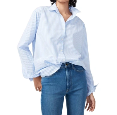 Shop Kule Hutton Button Down Shirt In White/sky In Blue
