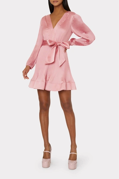 Shop Milly Liv Satin Pleated Dress In Rose Gold In Multi
