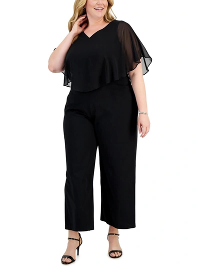 Shop Connected Apparel Plus Womens Overlay Solid Jumpsuit In Black