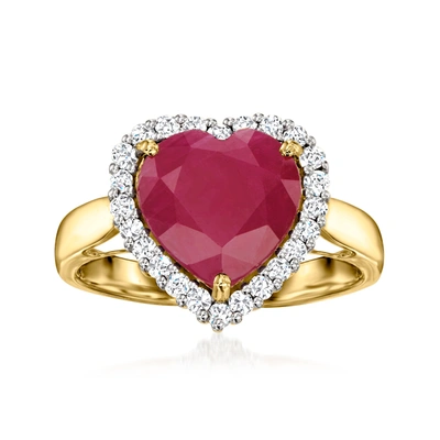 Shop Ross-simons Ruby Heart Ring With . Diamonds In 14kt Yellow Gold In Red