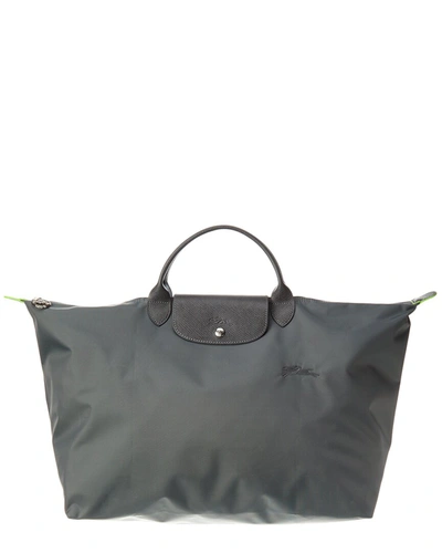 Shop Longchamp Le Pliage Green Small Canvas & Leather Travel Bag In Grey