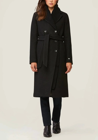 Shop Soia & Kyo Anya Long Wool Coat With Knit Collar In Black