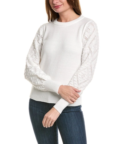 Shop Nanette Lepore Pointelle Sleeve Sweater In White