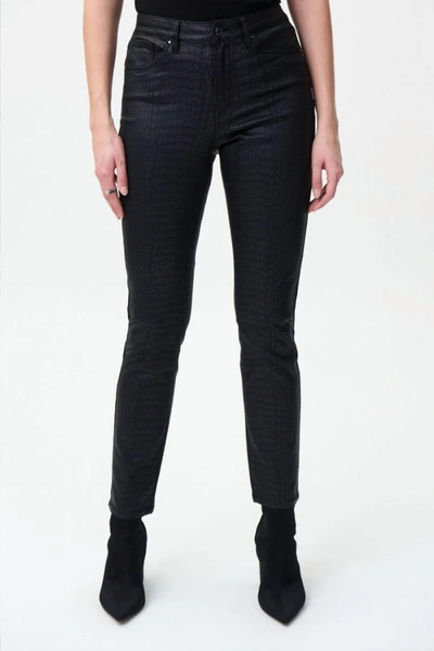 Joseph Ribkoff Black Croc Printed Pleather Trousers 224943 11 In Black