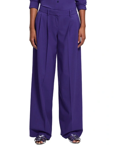 Shop Theory Low Rise Pleated Wool-blend Pant In Blue