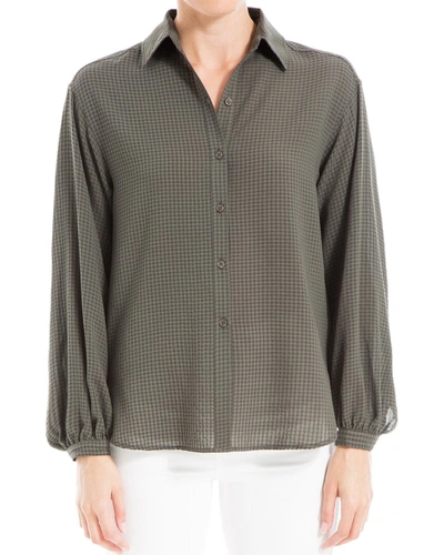 Shop Max Studio Button Front Texture Blouse In Green