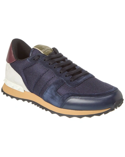 Shop Valentino Mesh & Leather Sneaker In Blue