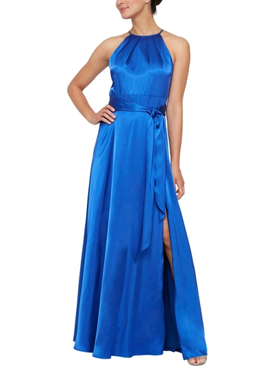 Shop Alex & Eve Womens Satin Belted Evening Dress In Blue