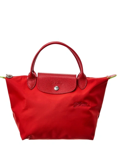 Shop Longchamp Le Pliage Green Small Canvas Tote In Red