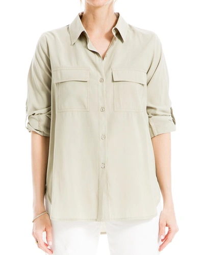 Shop Max Studio Button Front Shirt In Green