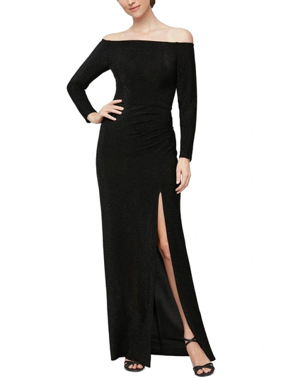 Shop Alex & Eve Womens Metallic Maxi Evening Dress In Black