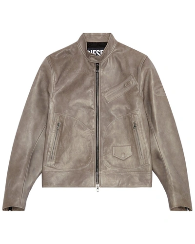 Shop Diesel Josh Leather Jacket In Grey