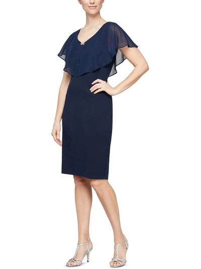 Shop Slny Womens Knit Sheer Overlay Sheath Dress In Blue