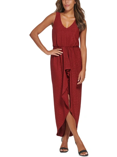 Shop Calvin Klein Womens Metallic Sleeveless Evening Dress In Red