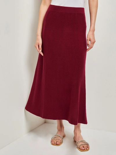 Shop Misook A-line Textural Stripe Cashmere Midi Skirt In Red