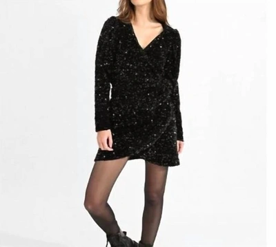 Shop Molly Bracken Sequin Wrap Dress In Black