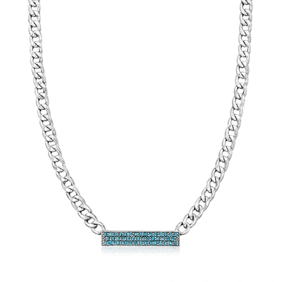 Shop Ross-simons Sky Blue Topaz Curb-link Bar Necklace In Sterling Silver