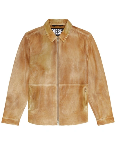 Shop Diesel Clime Leather Jacket In Brown