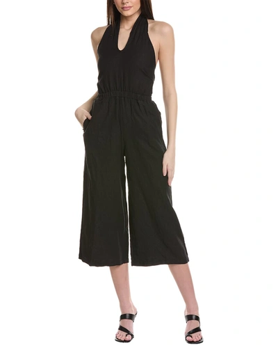 Shop Bella Dahl Wrap Neck Halter Linen Jumpsuit In Black