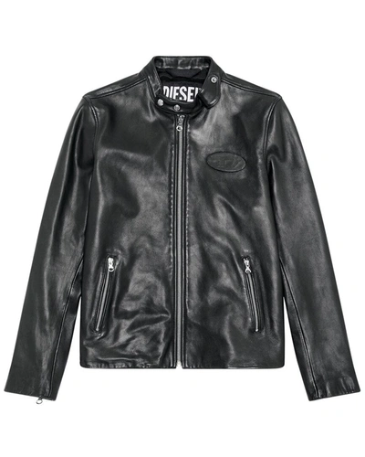 Shop Diesel Metal Leather Jacket In Grey