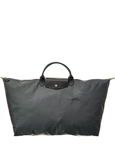 Shop Longchamp Le Pliage Green Medium Canvas & Leather Travel Bag In Grey