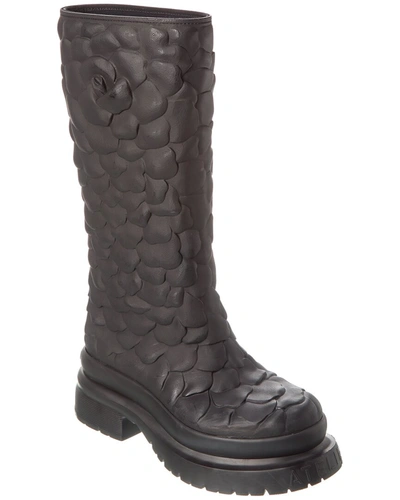 Shop Valentino Leather Knee-high Rain Boot In Black