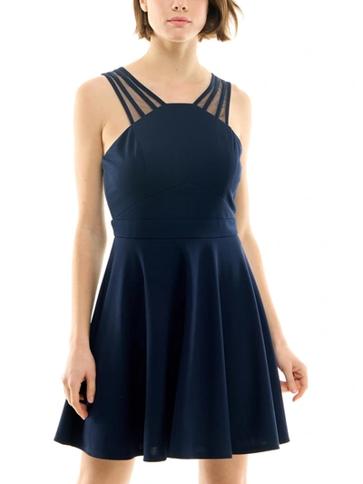 Emerald Sundae Juniors Womens Panel Short Fit & Flare Dress In Blue