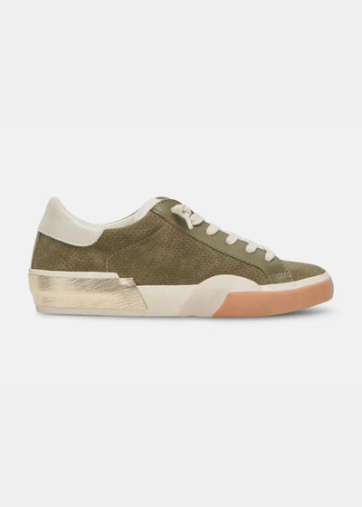 Shop Dolce Vita Zina Sneakers In Moss Perforated Suede In Multi