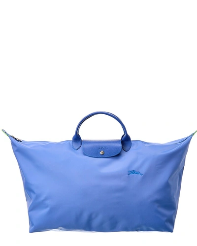 Shop Longchamp Le Pliage Green Medium Canvas & Leather Travel Bag In Blue
