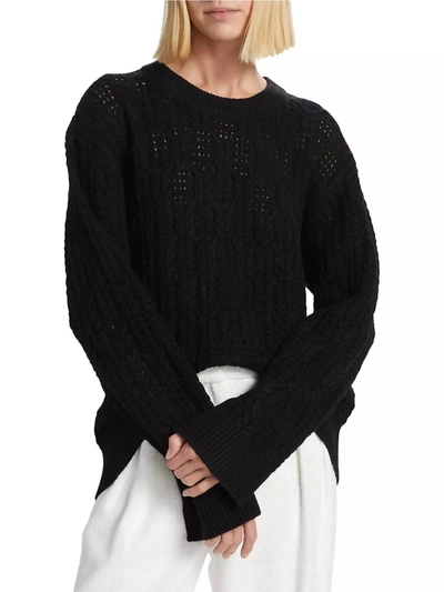 Shop Rag & Bone Divya Wool Cable Crew Sweater In Black