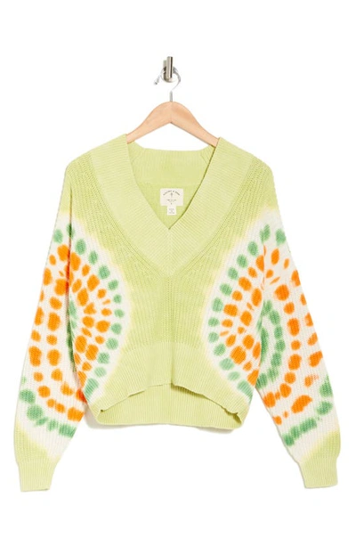 Shop Electric & Rose Roux Tie Dye Burst Pullover Sweater In Lime/ Tangerine