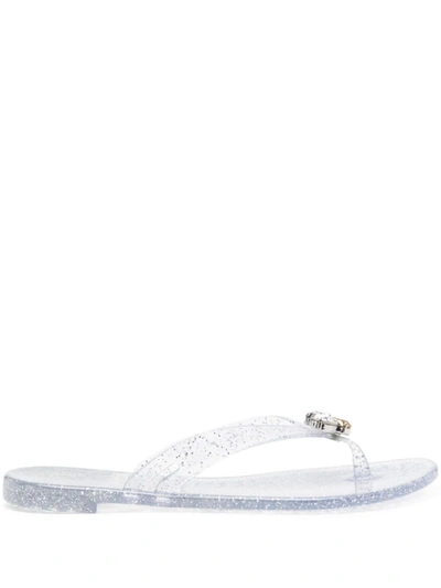 Shop Casadei Jelly Thong Sandals In Silver
