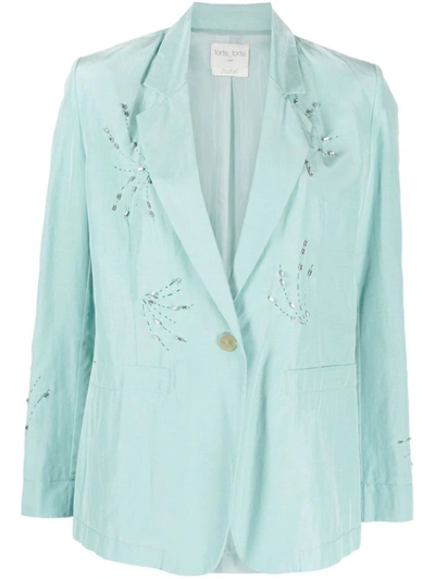 Shop Forte Forte Forte_forte Embroidered Taffetas Boxy Jacket In Clear Blue